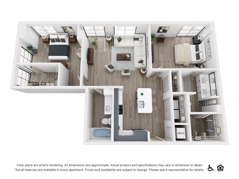 Floor plan for 2 beds, 2 baths, 1155 sqft